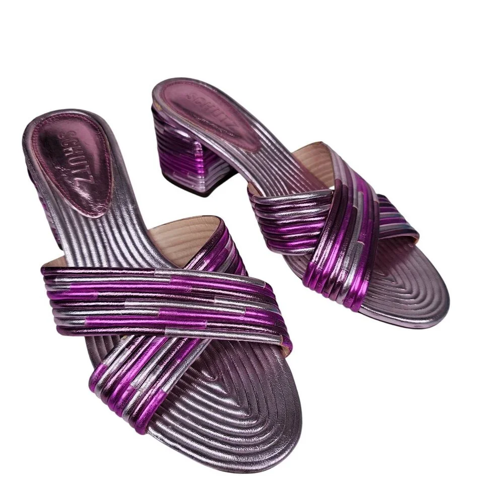 Schutz Metallic Quilted Anna Kate Peep Toe Block Heel BARBIE‎ Sandals Women's 36